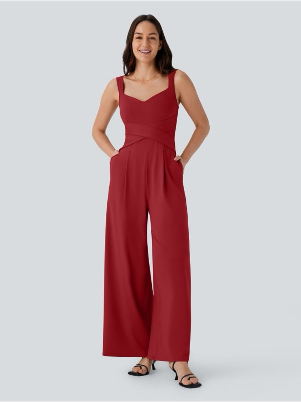 Halara Sleeveless Red Wide-Leg Jumpsuit - Picture 3 of 6